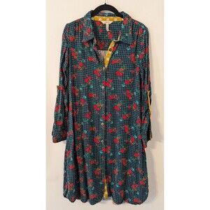 Matilda Jane Fa La La Floral Print Button Down Long Sleeve Shirt Dress size SM